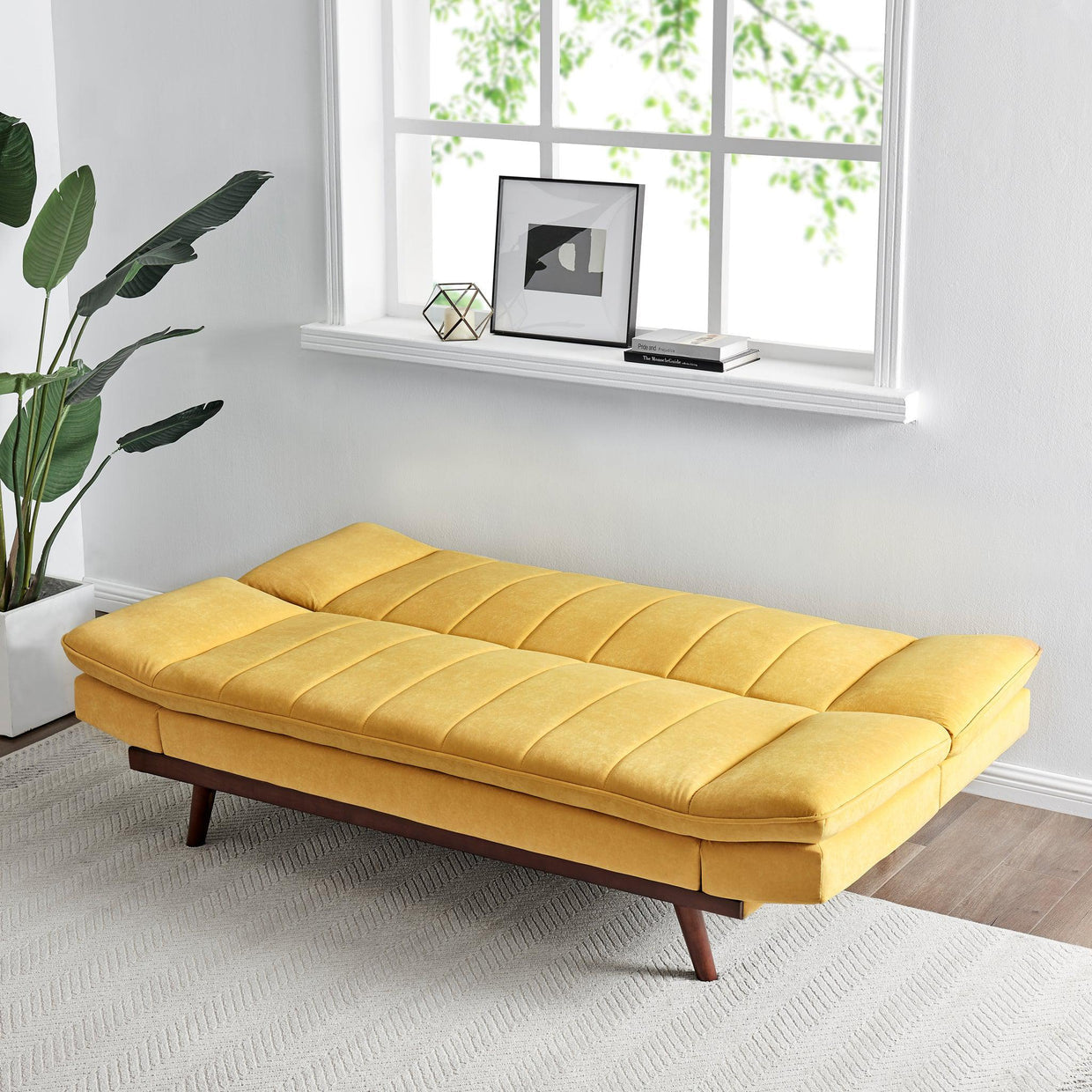 Velvet Sofa Bed 3 Seater Yellow - Mondaine