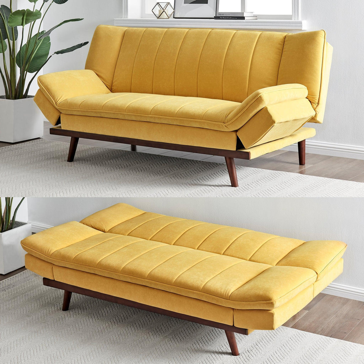 Velvet Sofa Bed 3 Seater Yellow - Mondaine
