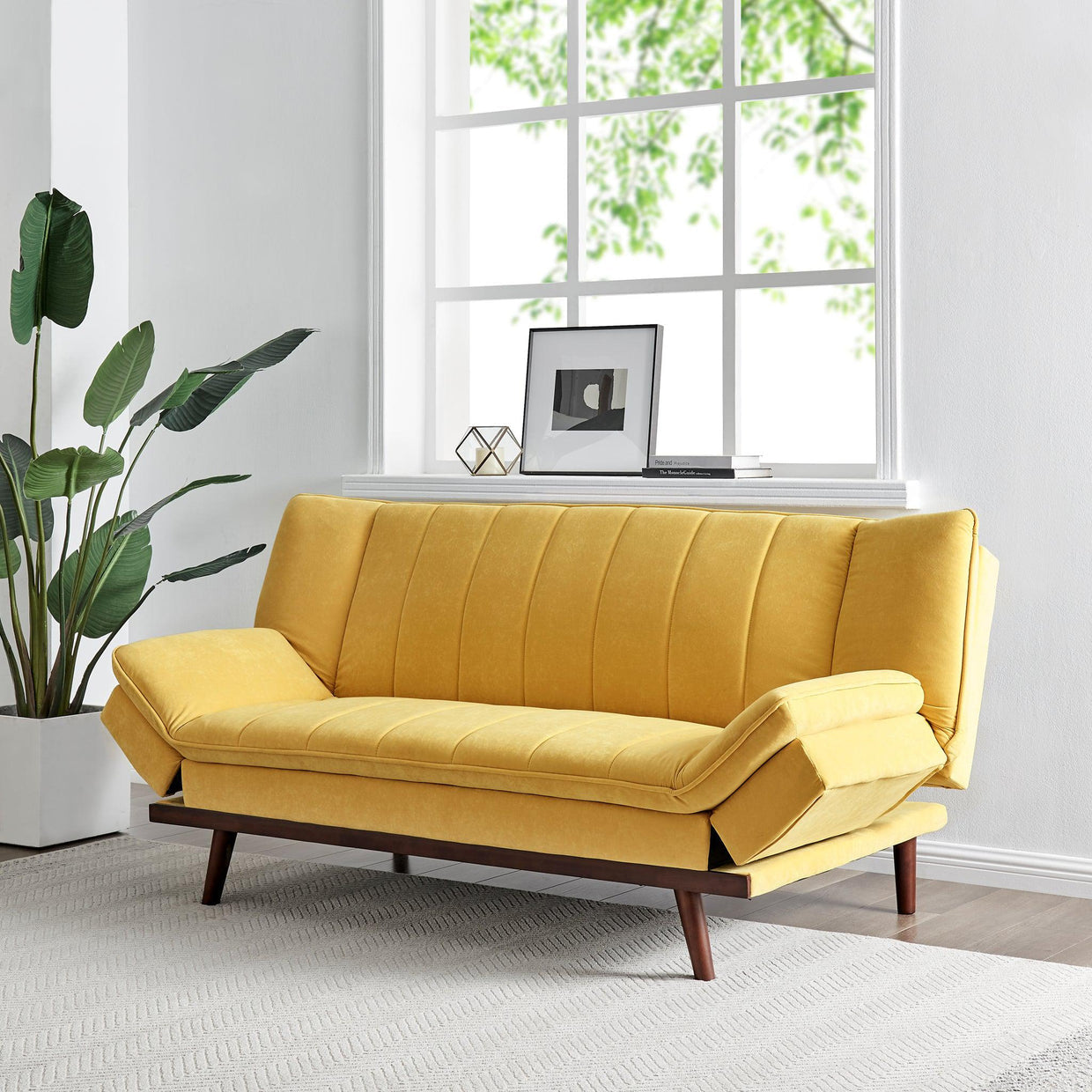 Velvet Sofa Bed 3 Seater Yellow - Mondaine