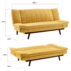 Velvet Sofa Bed 3 Seater Yellow - Mondaine
