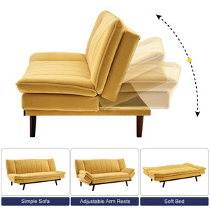 Velvet Sofa Bed 3 Seater Yellow - Mondaine
