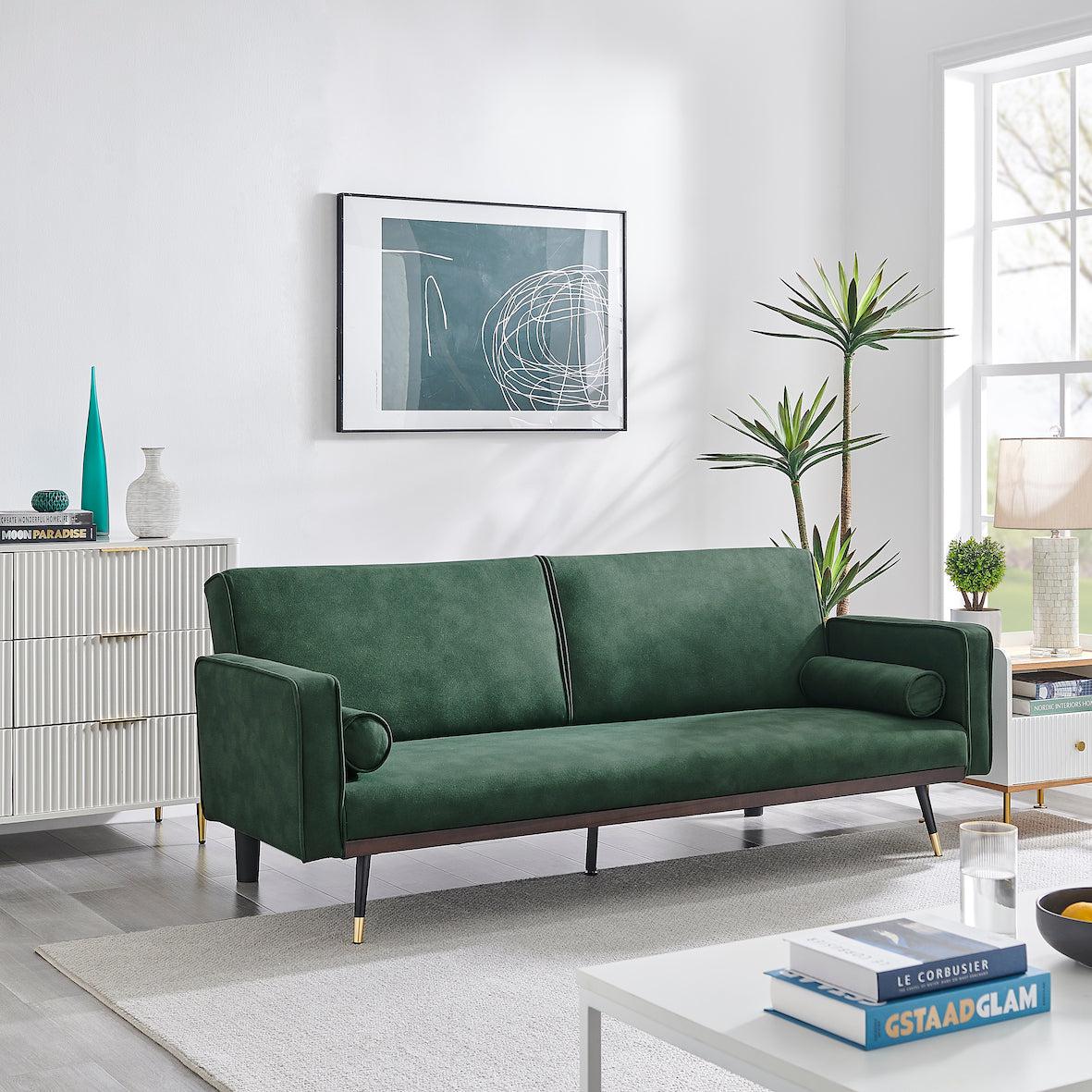 Green Sofa Bed 3 Seater Faux Suede Click Clack - Jenna