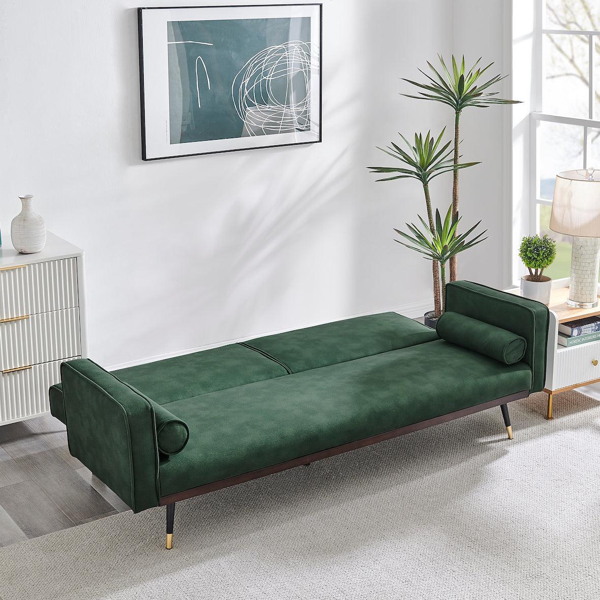 Green Sofa Bed 3 Seater Faux Suede Click Clack - Jenna