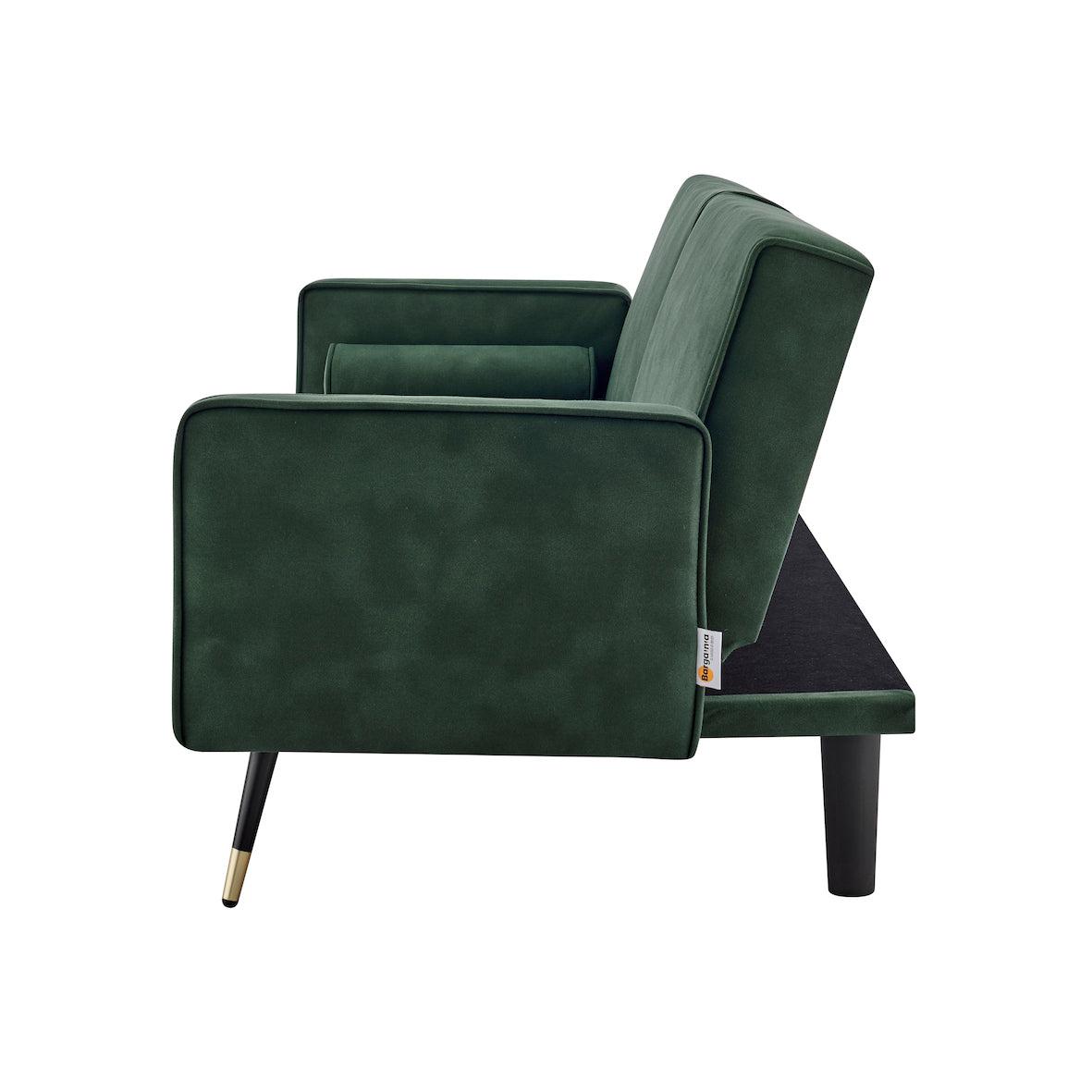 Green Sofa Bed 3 Seater Faux Suede Click Clack - Jenna