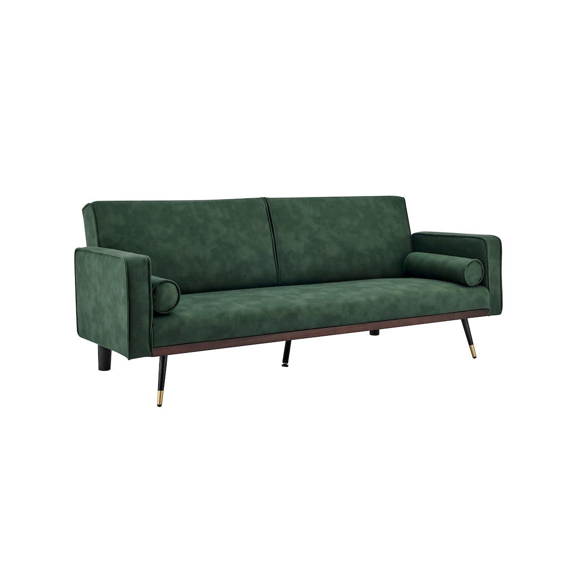 Green Sofa Bed 3 Seater Faux Suede Click Clack - Jenna