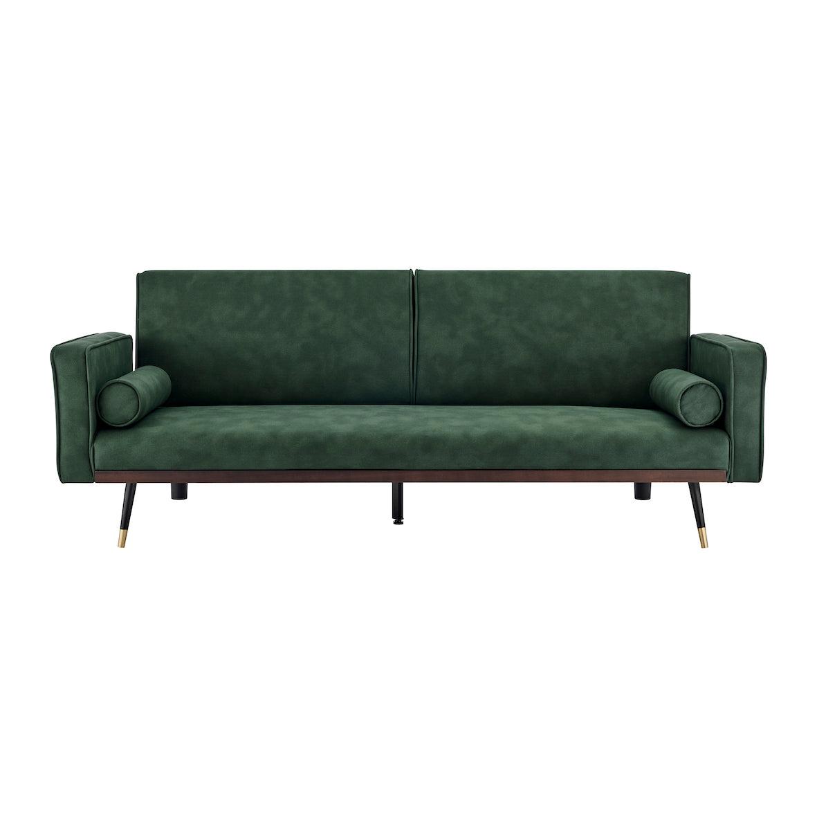 Green Sofa Bed 3 Seater Faux Suede Click Clack - Jenna