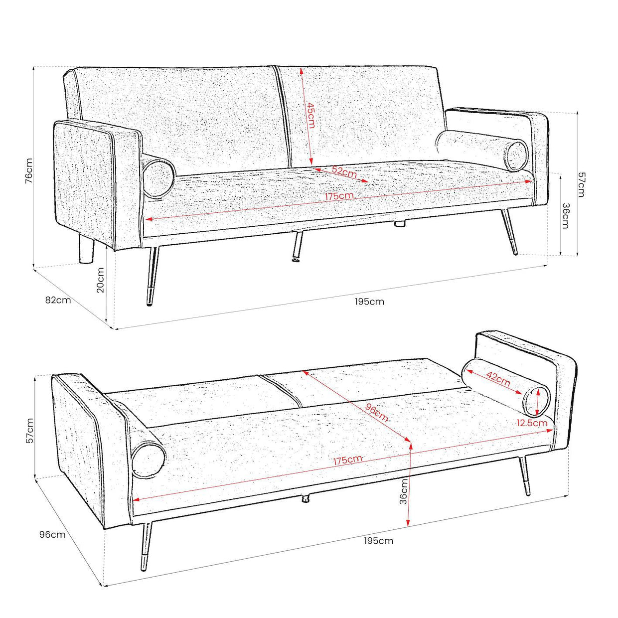 Green Sofa Bed 3 Seater Faux Suede Click Clack - Jenna