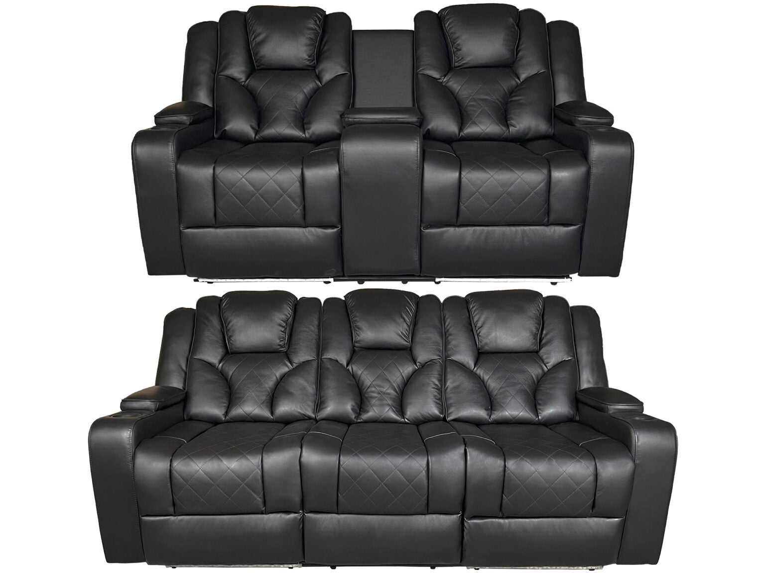 AMSTERDAM 3+2 TOP GENUINE LEATHER ELECTRIC LED RECLINING SOFA – BLACK
