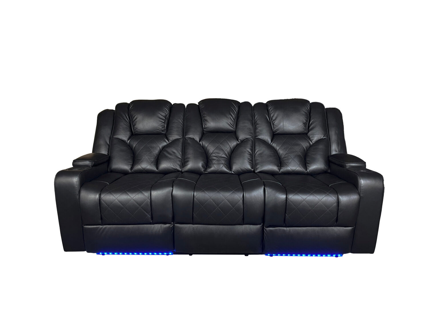 AMSTERDAM 3+2 TOP GENUINE LEATHER ELECTRIC LED RECLINING SOFA – BLACK