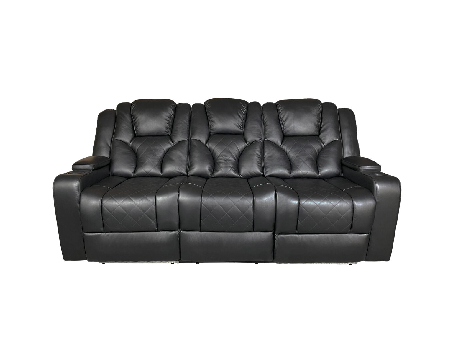 AMSTERDAM 3+2 TOP GENUINE LEATHER ELECTRIC LED RECLINING SOFA – BLACK