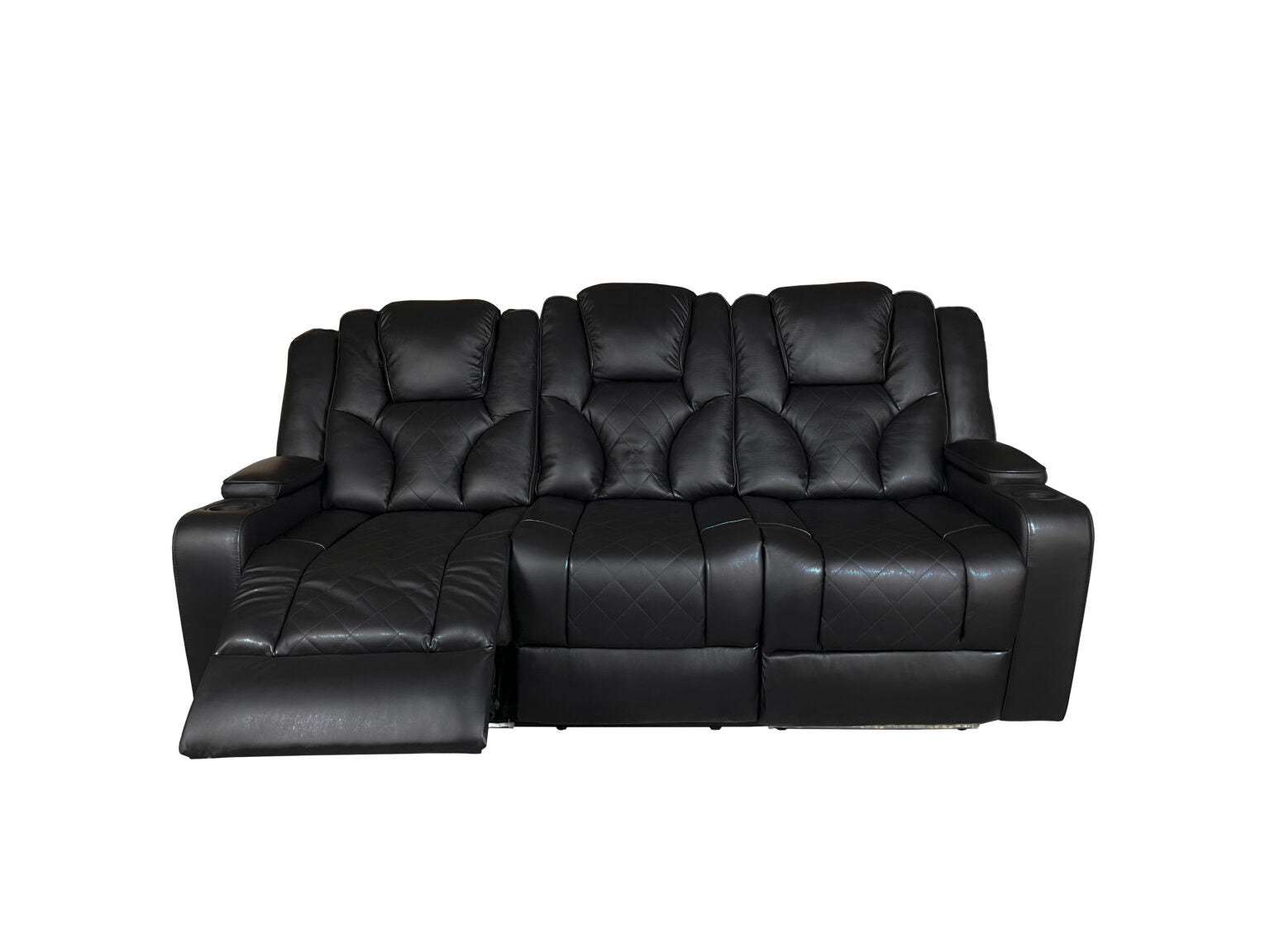 AMSTERDAM 3+2 TOP GENUINE LEATHER ELECTRIC LED RECLINING SOFA – BLACK