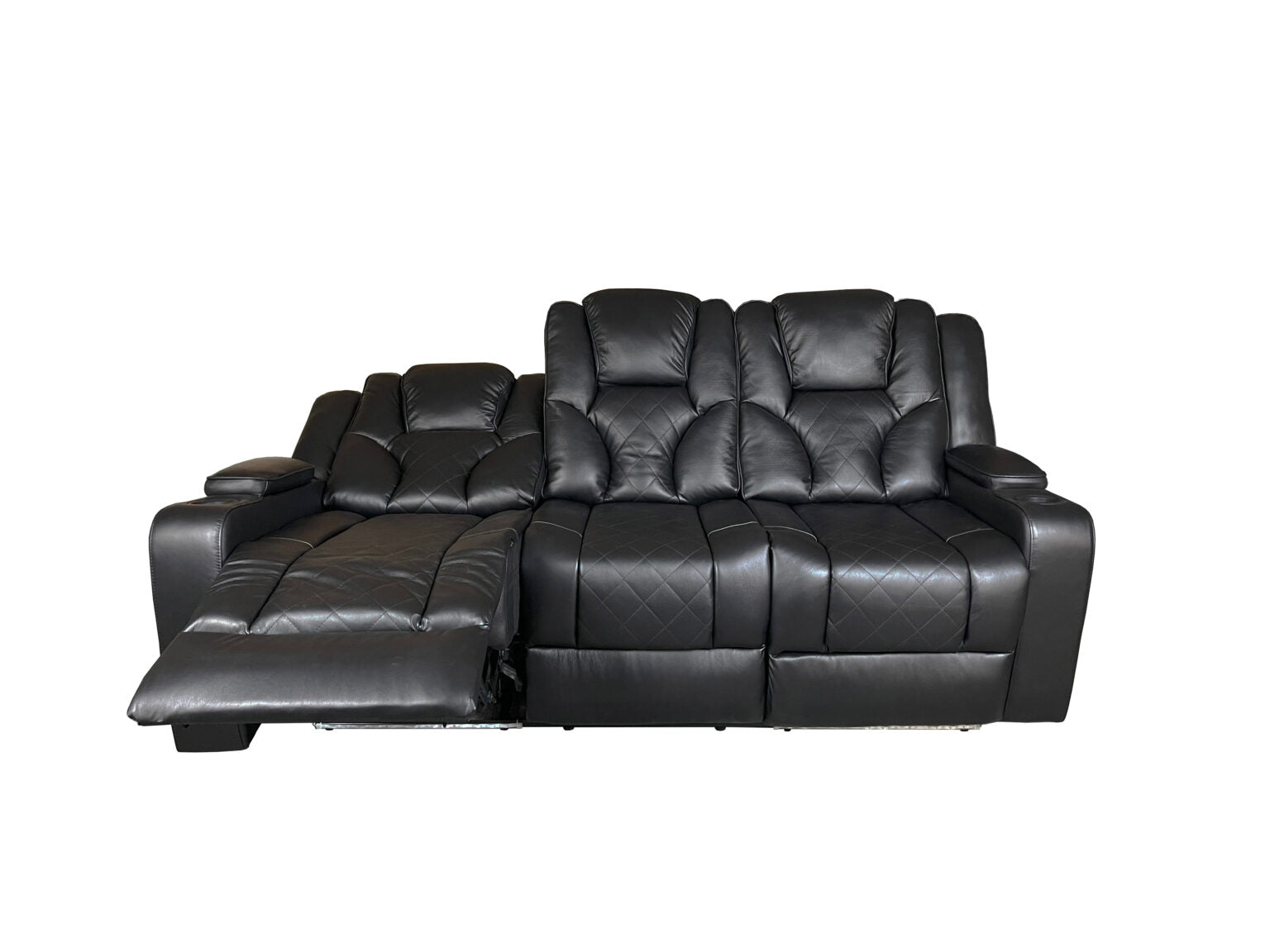 AMSTERDAM 3+2 TOP GENUINE LEATHER ELECTRIC LED RECLINING SOFA – BLACK