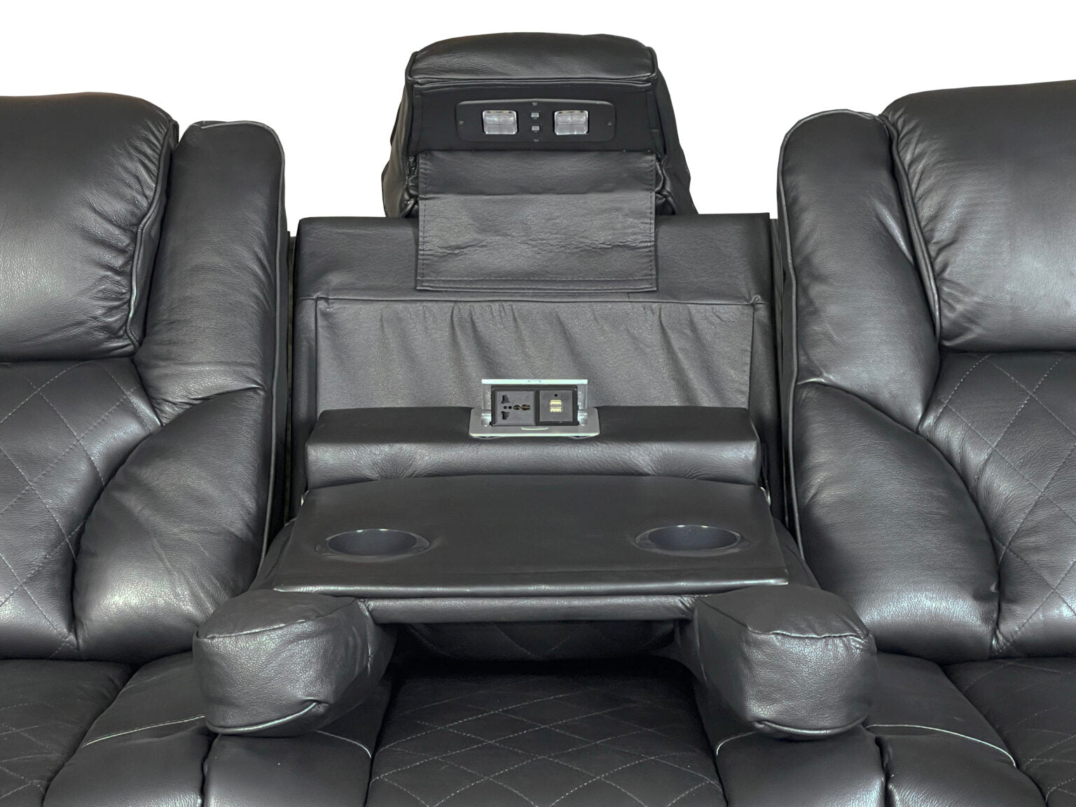 AMSTERDAM 3+2 TOP GENUINE LEATHER ELECTRIC LED RECLINING SOFA – BLACK