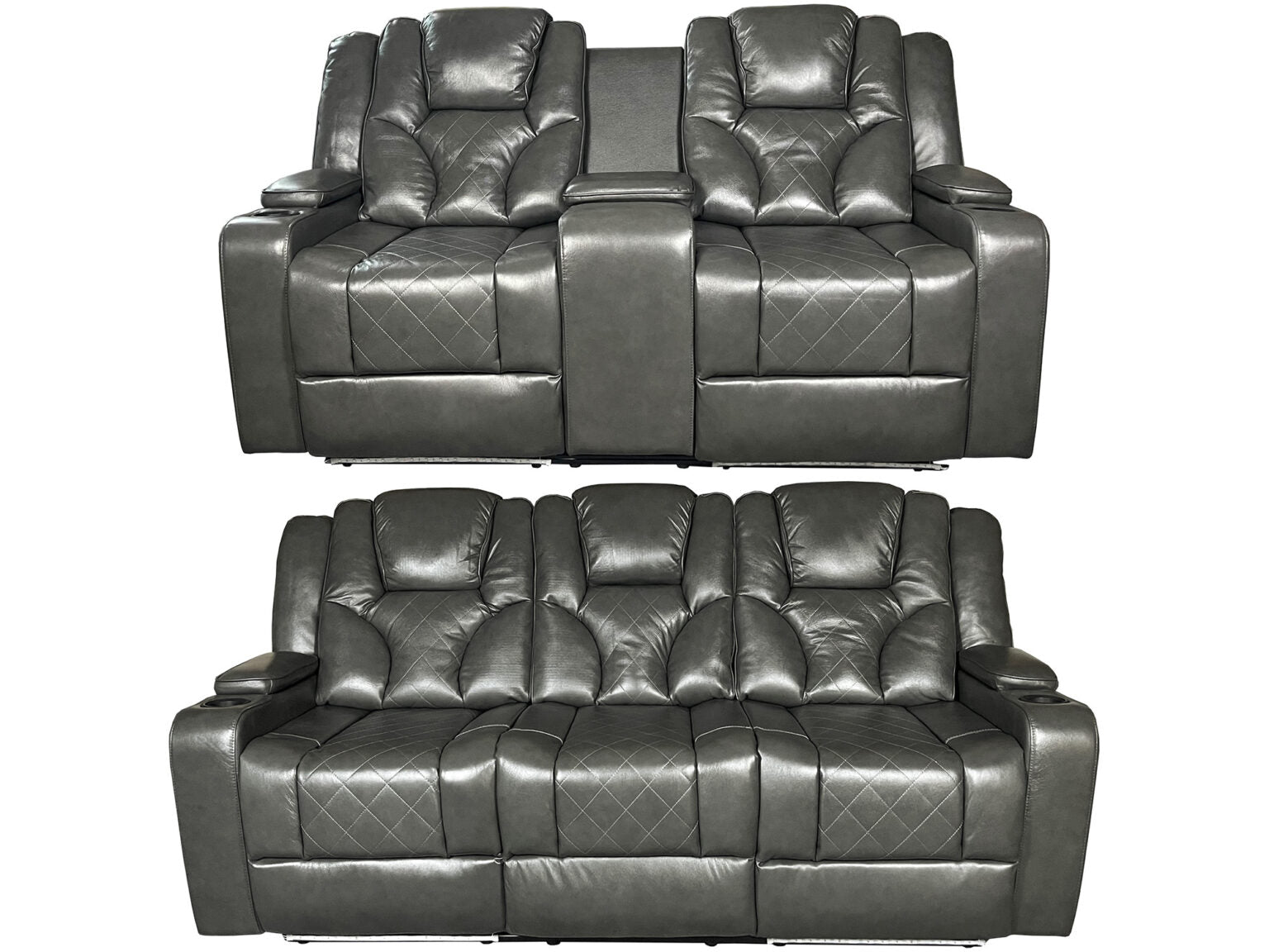AMSTERDAM 3+2 TOP GENUINE LEATHER ELECTRIC LED RECLINING SOFA – GREY