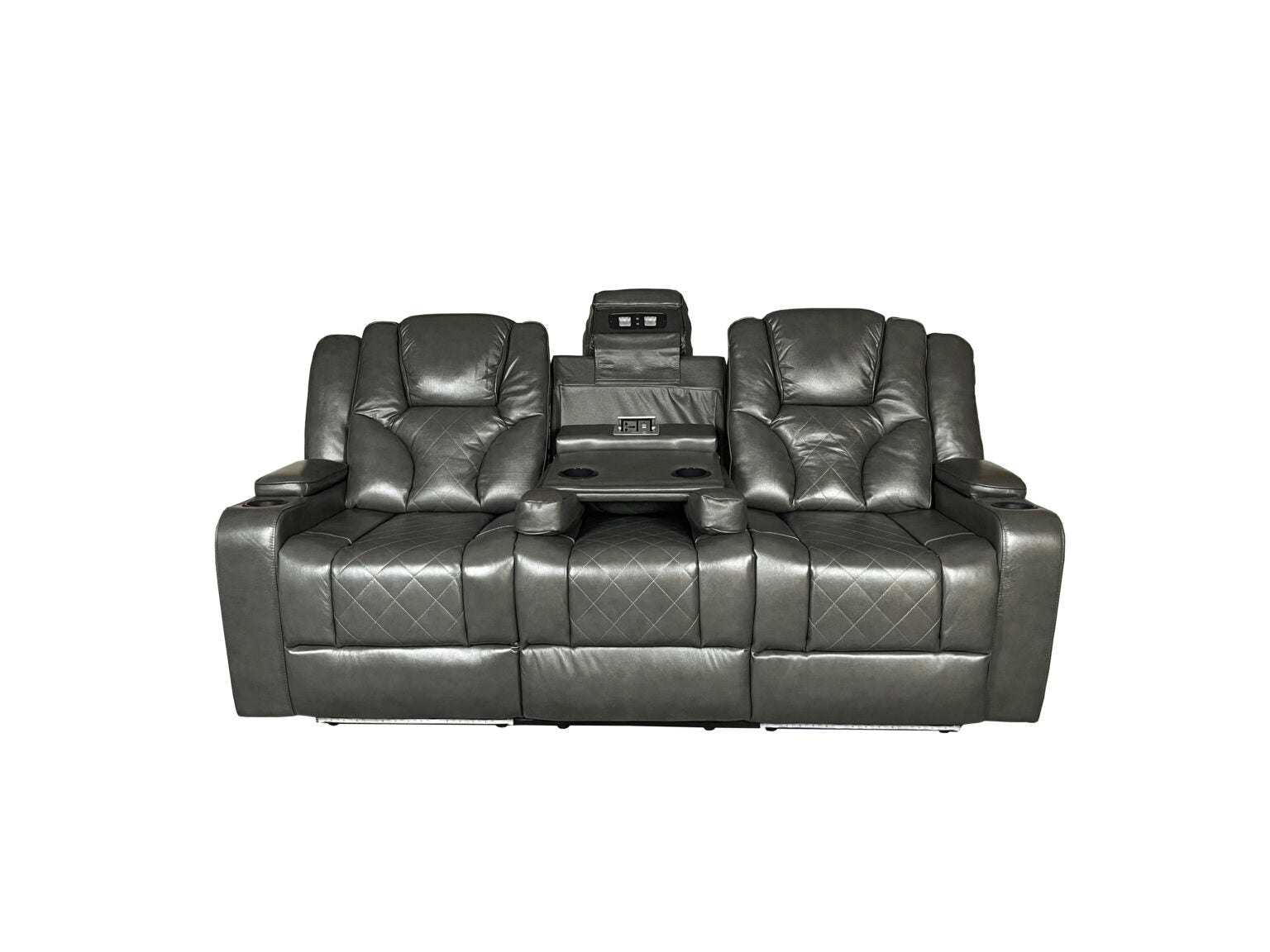 AMSTERDAM 3+2 TOP GENUINE LEATHER ELECTRIC LED RECLINING SOFA – GREY