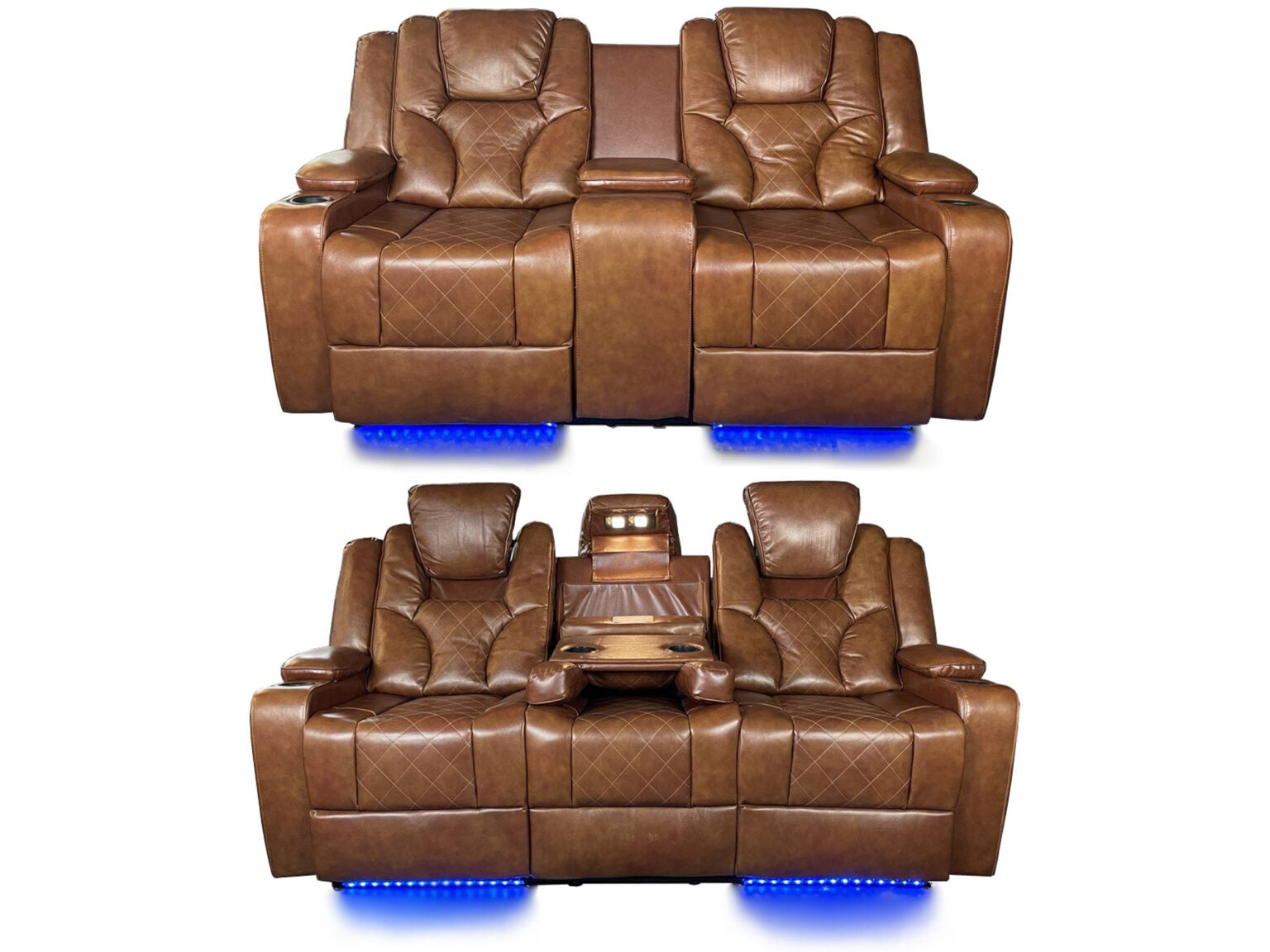 AMSTERDAM 3+2 TOP GENUINE LEATHER ELECTRIC LED RECLINING SOFA – GREY