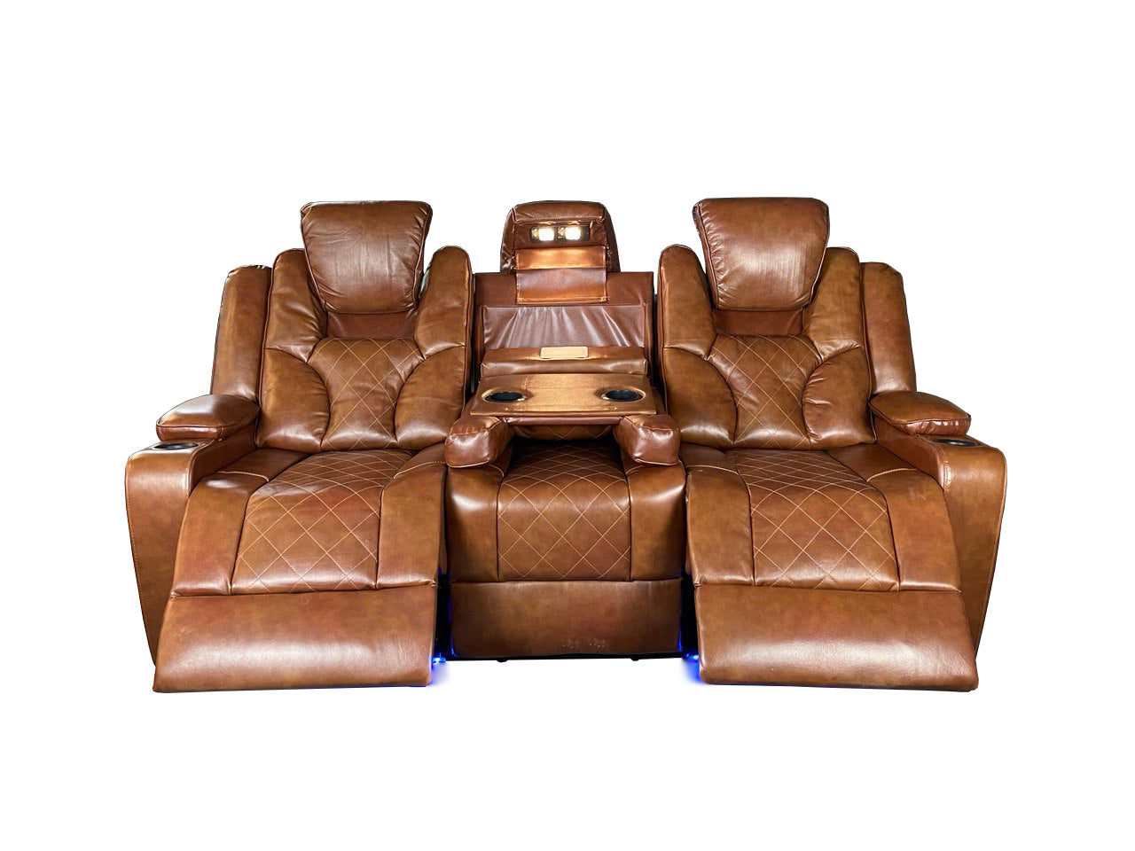 AMSTERDAM 3+2 TOP GENUINE LEATHER ELECTRIC LED RECLINING SOFA – GREY