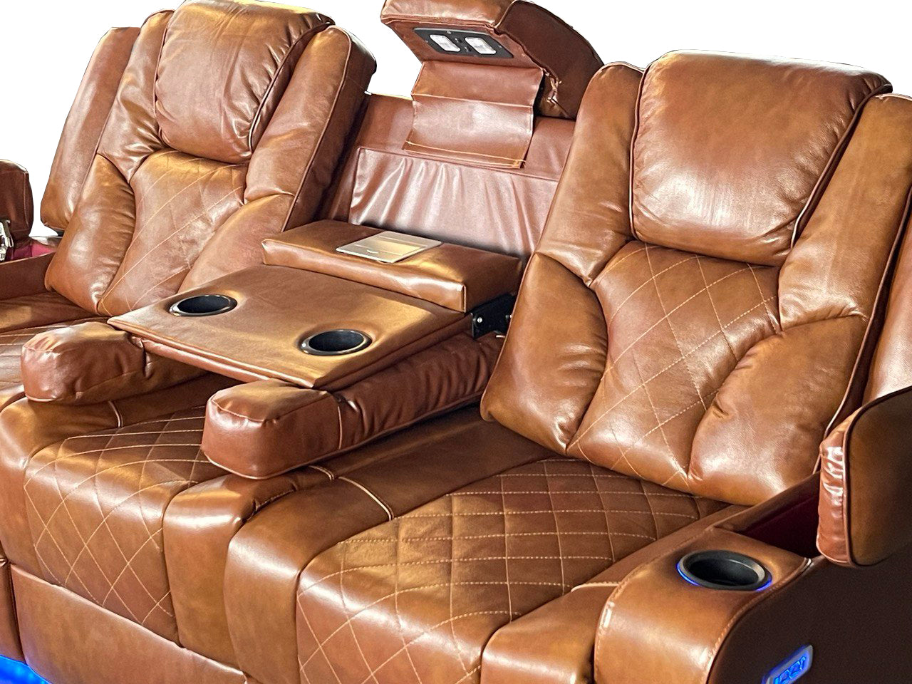 AMSTERDAM 3+2 TOP GENUINE LEATHER ELECTRIC LED RECLINING SOFA – GREY