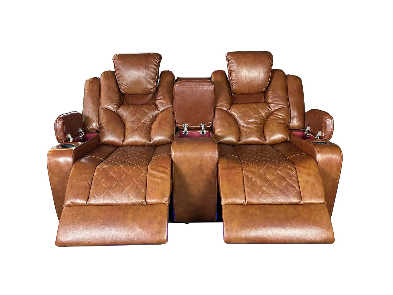 AMSTERDAM 3+2 TOP GENUINE LEATHER ELECTRIC LED RECLINING SOFA – GREY