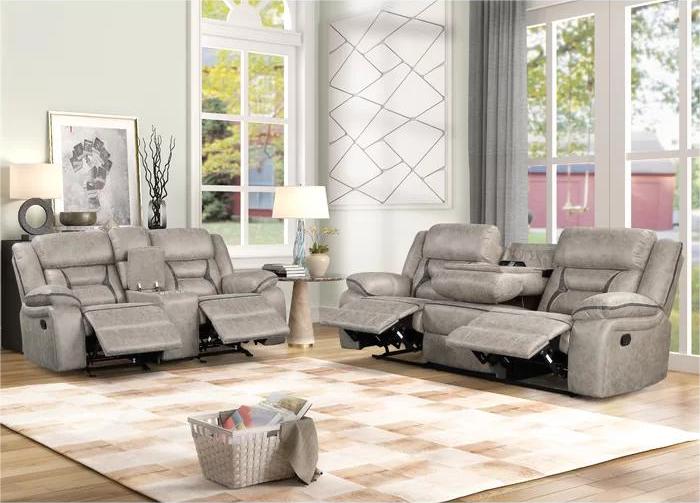 FERNANDO 3+2 RECLINER LEATHER AIRE SOFA – GREY