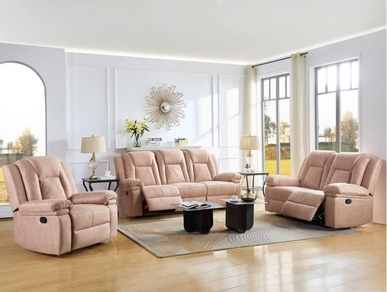 MOTION 3+2 RECLINER FABRIC SOFA – PINK