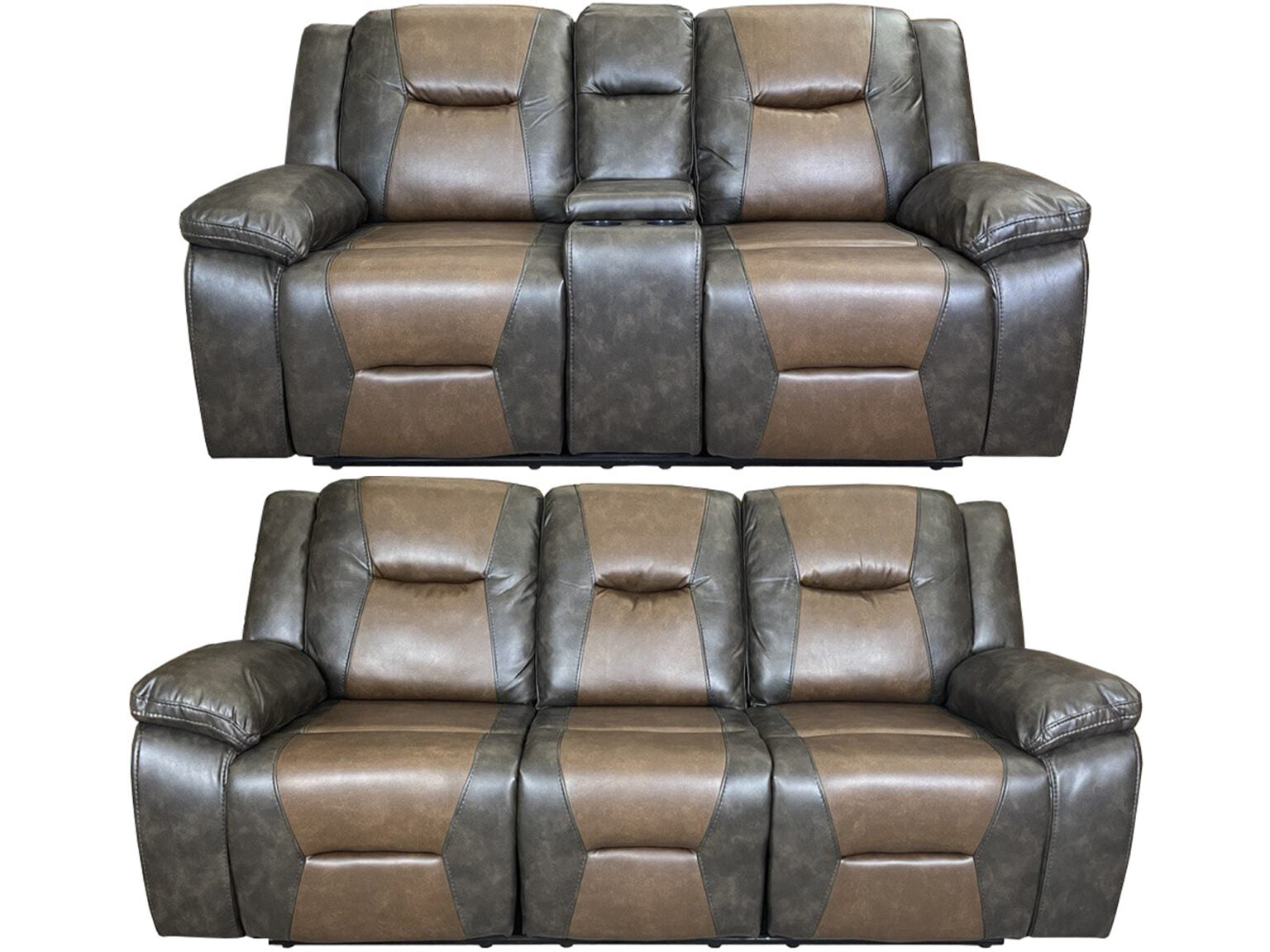 MILAN 3+2 RECLINER LEATHER AIRE SOFA – GREY/BROWN