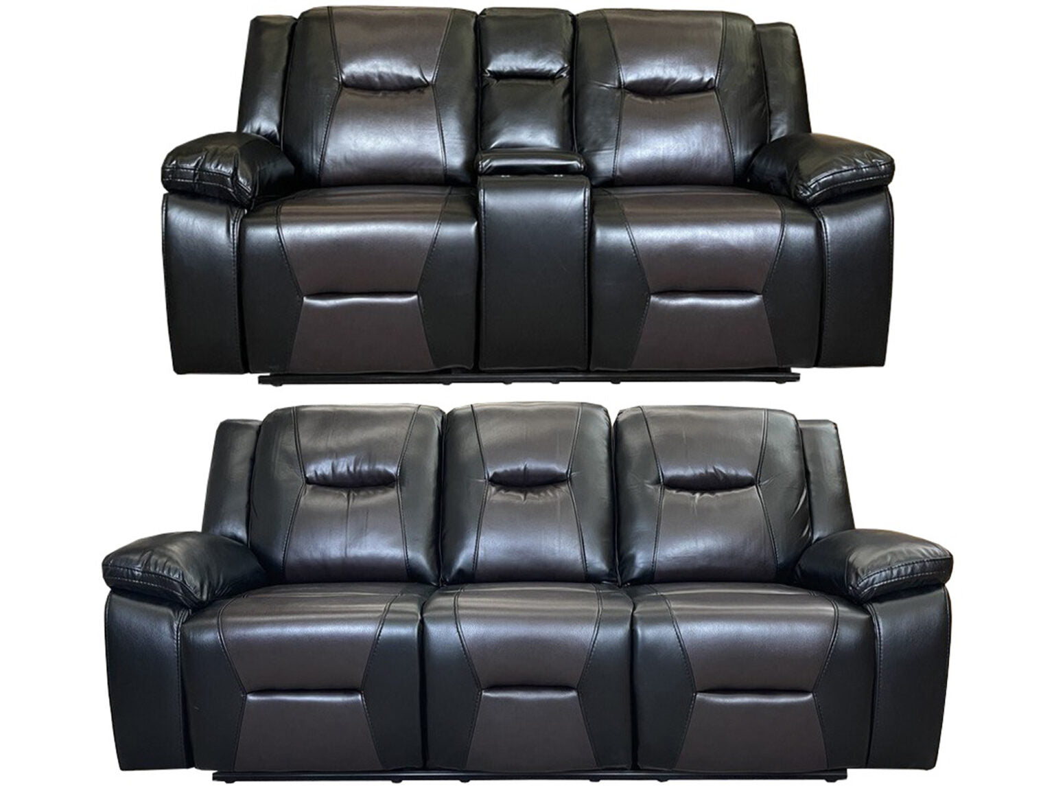 MILAN 3+2 RECLINER LEATHER AIRE SOFA – BLACK/CHOCOLATE