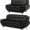 SHIRAZ 3+2 LEATHER SOFA SET – BLACK