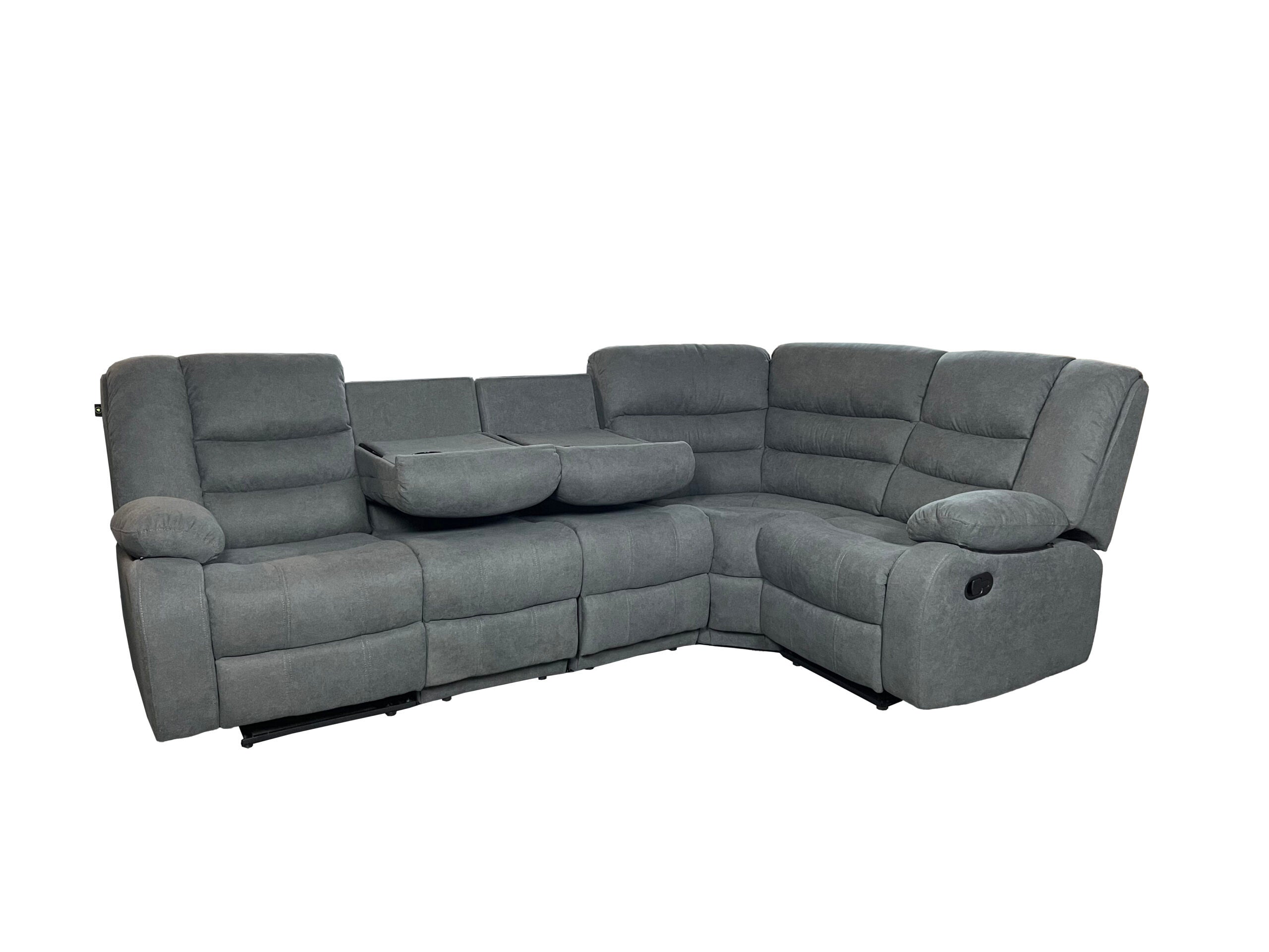 ROMA CORNER RECLINER FABRIC WITH CUPHOLDER – GREY
