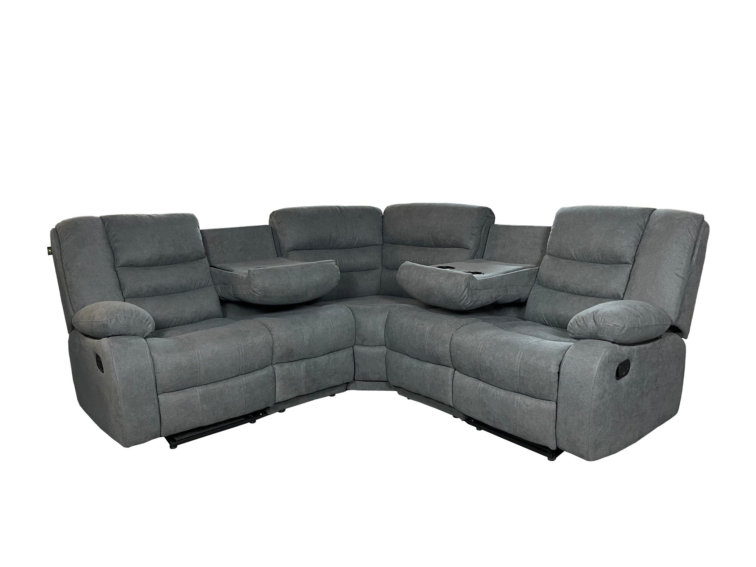 ROMA CORNER RECLINER FABRIC WITH CUPHOLDER – GREY