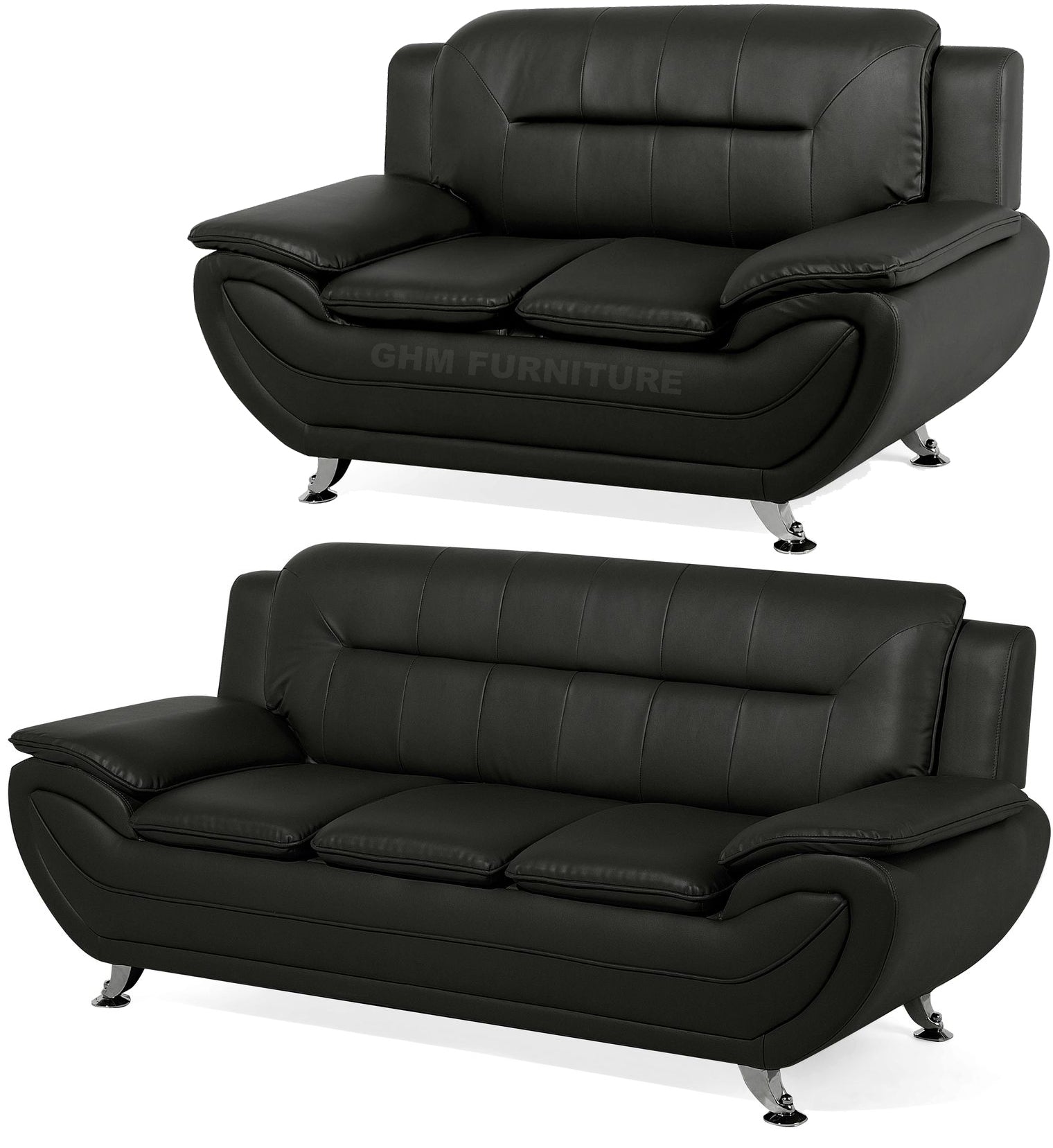 SHIRAZ 3+2 LEATHER SOFA SET – BLACK